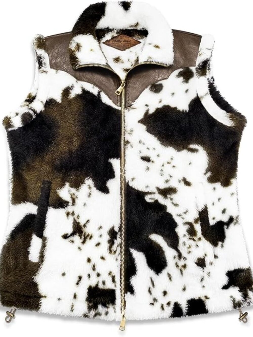 Women's Fuzzy Cow Print Vest Cozy Lightweight Sherpa Fleece Vest for Women Sleev